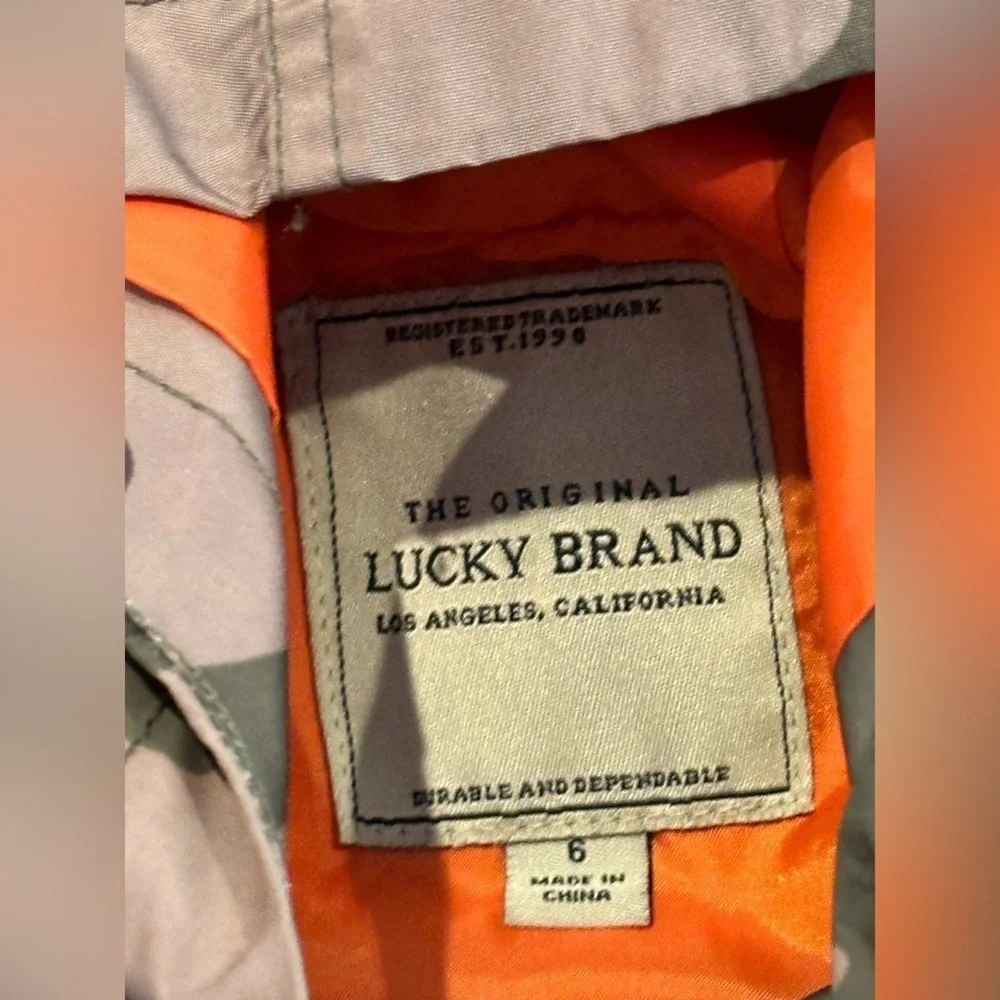 Lucky Brand Boys 6 Camouflage Utility Jacket with Vibrant Orange Interior
